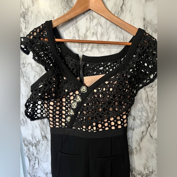 Self-Portrait Lace Frill Jumpsuit Black Size 2 - Picture 3 of 12